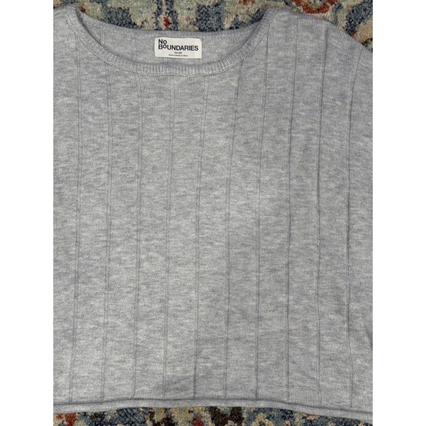 Boxy Sweater Women XXL Gray Ribbed Cropped Pullover Gorpcore EUC1