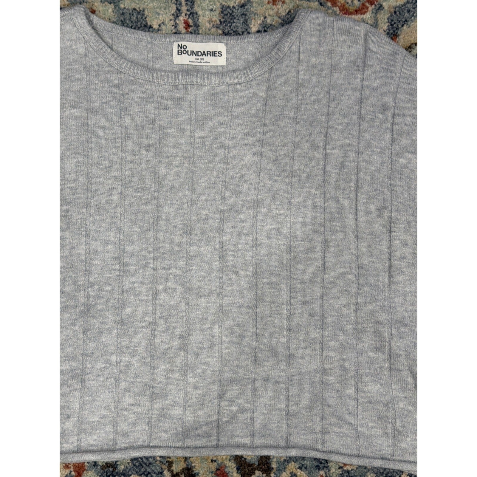 Boxy Sweater Women XXL Gray Ribbed Cropped Pullover Gorpcore EUC1