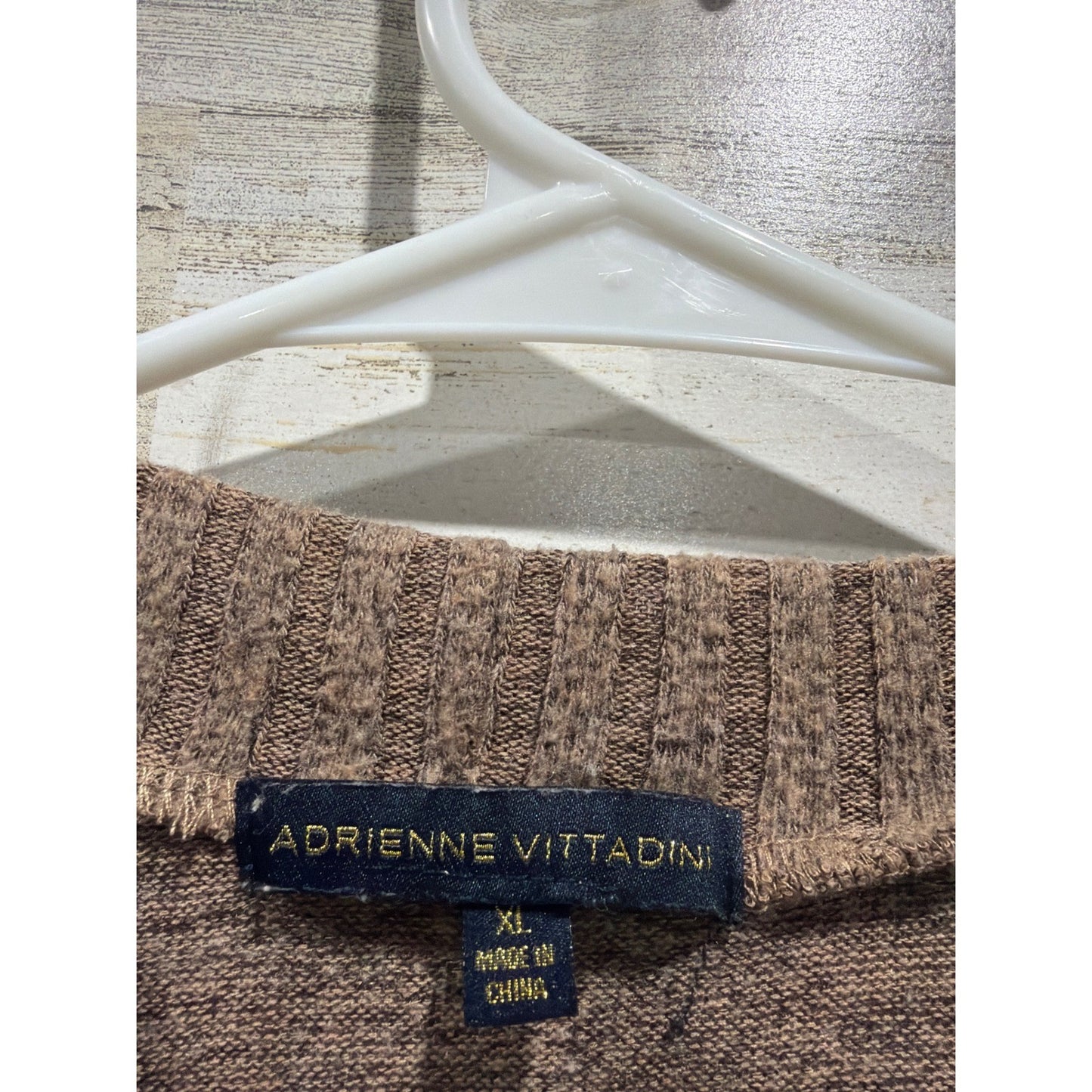 Adrienne Vittadini Mock Neck Sweater Womens XL Brown Ribbed Puff Sleeve EUC1