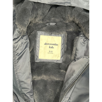 Abercrombie Kids Hooded Bomber Jacket Boys 5/6 Navy Blue Faux Fur Lined EUC1