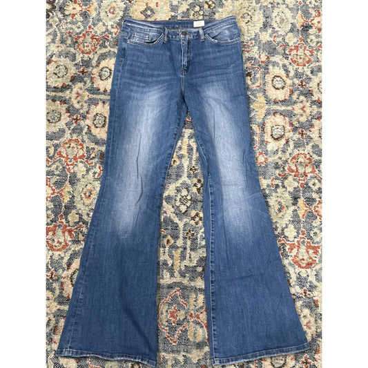 Y2K Bridge by GLY Flare Jeans Women Size 30 Blue Mid Rise Distressed EUC0