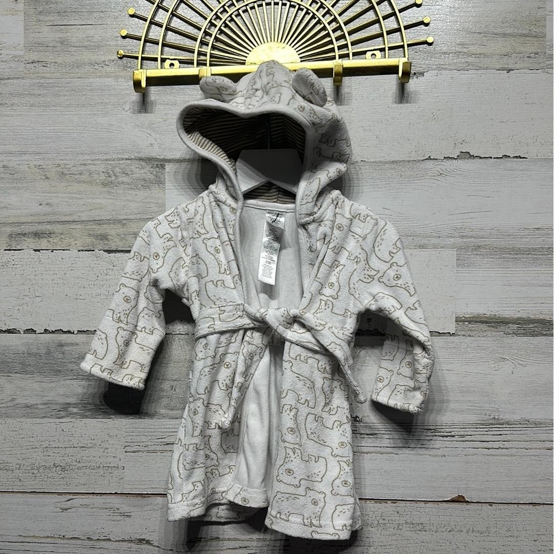 Just One You Hooded Terry Bear Robe Boys 0-9m White Tan Animal Print EUC0