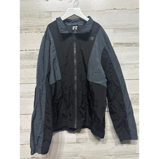 Russell Windbreaker Boys XXL 18 Black Charcoal Colorblock Athletic EUC0