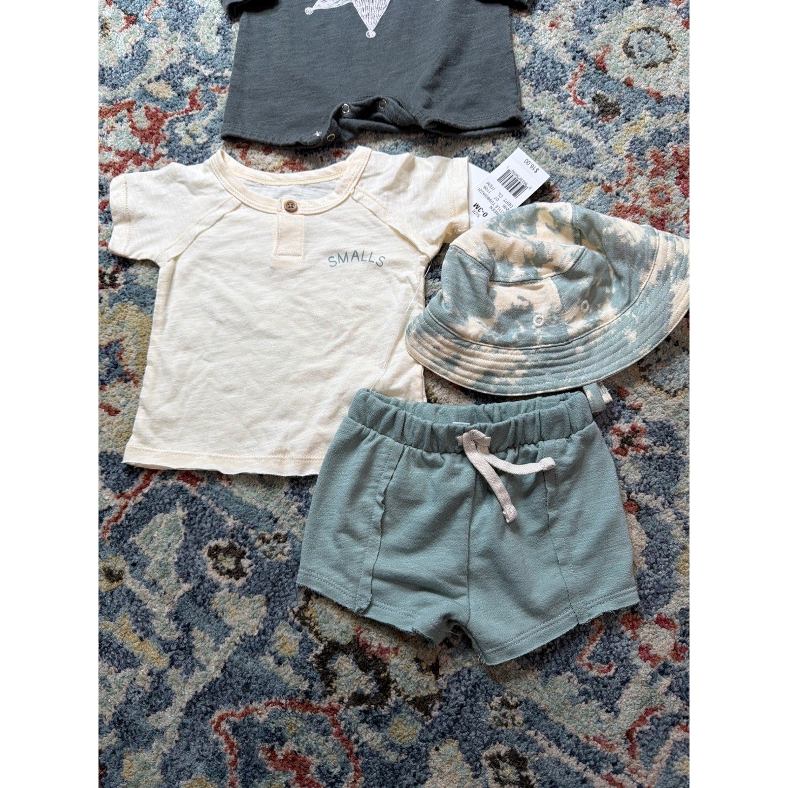 Grayson Mini Rylee Cru Bundle Boys 0-3M Green Grey Star Romper Set NWT EUC1