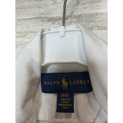 Ralph Lauren Button Down Boys 2T White Multi Logo Crest Varsity Preppy *Flawed1