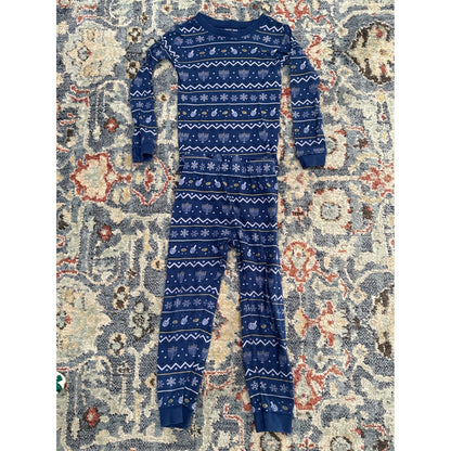 Petit Lem Pajama Set Boys 5 Navy Hanukkah Fair Isle Organic Cotton EUC3