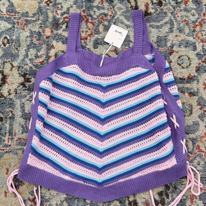 Davi & Dani Knit Tank Top Women XL Purple Chevron Lace Up Boho NWT4