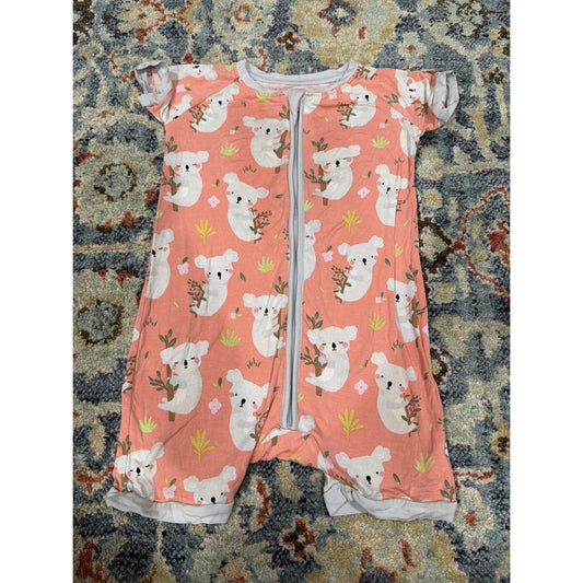 Little Sleepies Zippy Romper Girls 18-24M Peach Koala Bamboo Short Sleeve EUC0