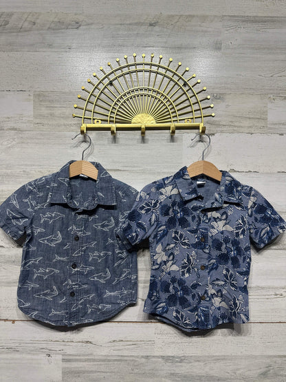 Old Navy Button Down Shirts Boys 2T Blue Sharks Floral EUC0