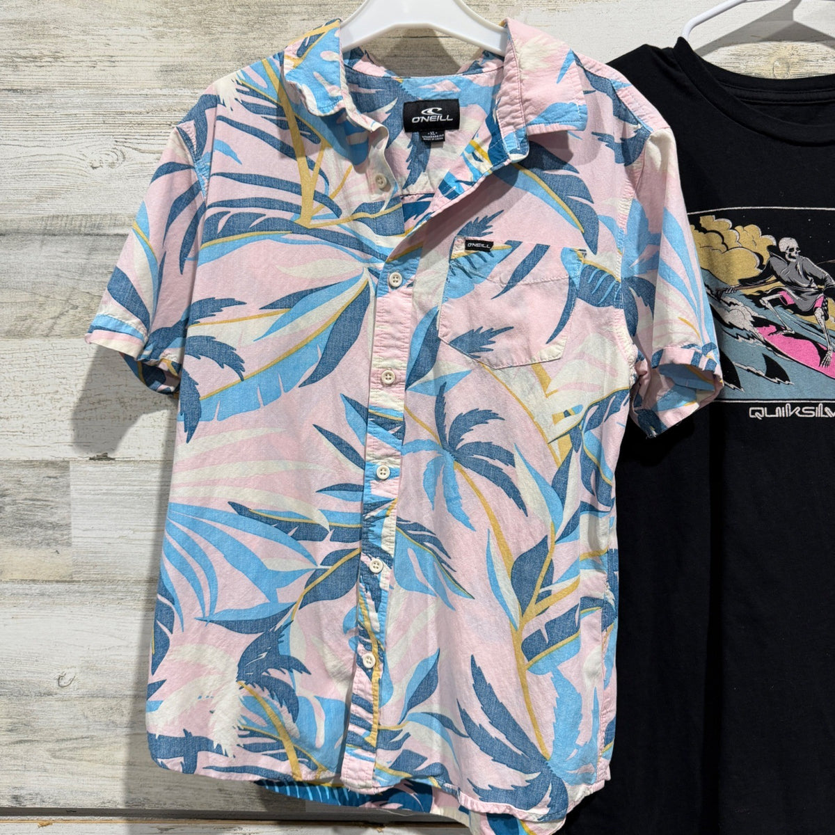 O'Neill Quiksilver Shirt Lot Boys XL Pink Black Palm Skeleton Surf Summer EUC1