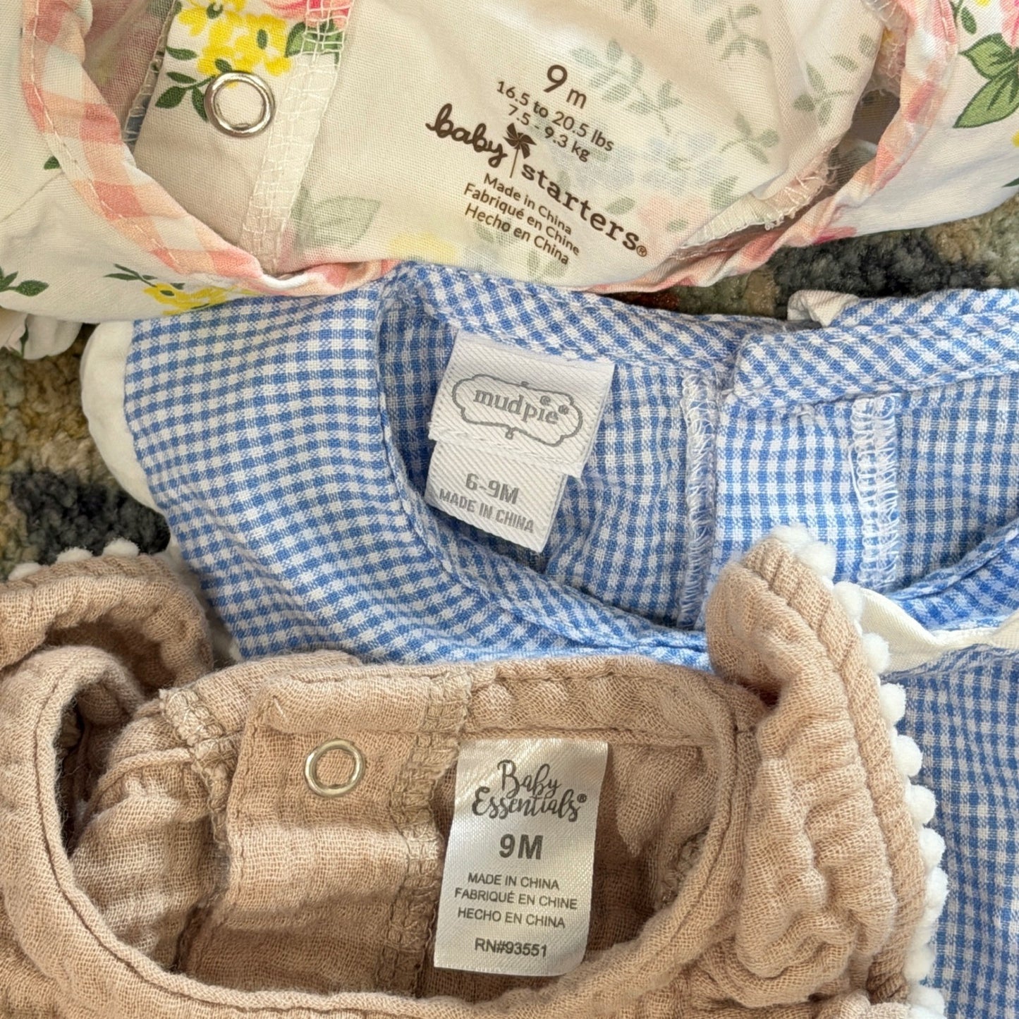Mud Pie Baby Starters Romper Lot Girls 6-9M Floral Gingham Gauze EUC6