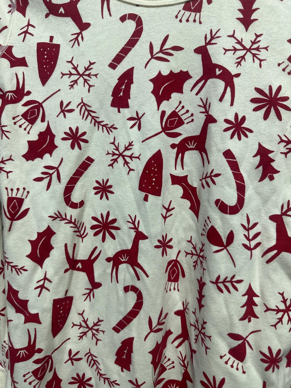 Hanna Andersson Pajama Set Womens M Ivory Red Reindeer Organic Cotton EUC1