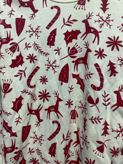 Hanna Andersson Pajama Set Womens M Ivory Red Reindeer Organic Cotton EUC1
