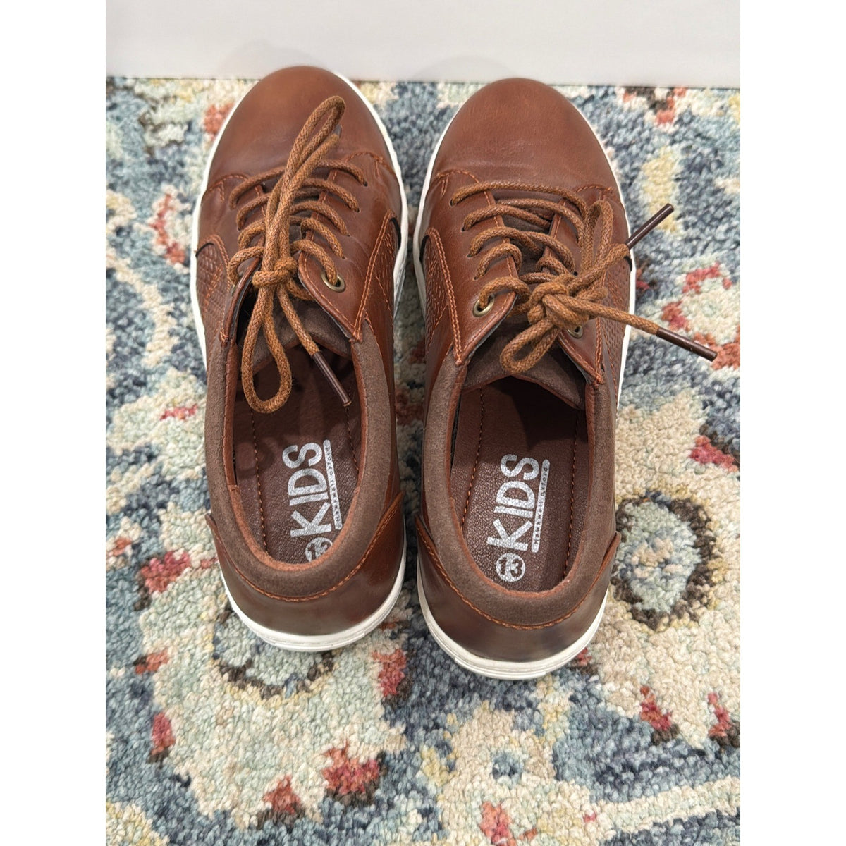 Hawkwell Oxford Sneaker Boys Size 13 Brown Faux Leather Casual Preppy EUC4