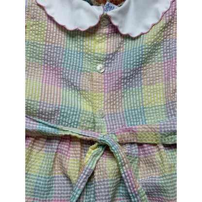Christie Brooks Smocked Dress Girls 5/6 Pastel Gingham Seersucker7