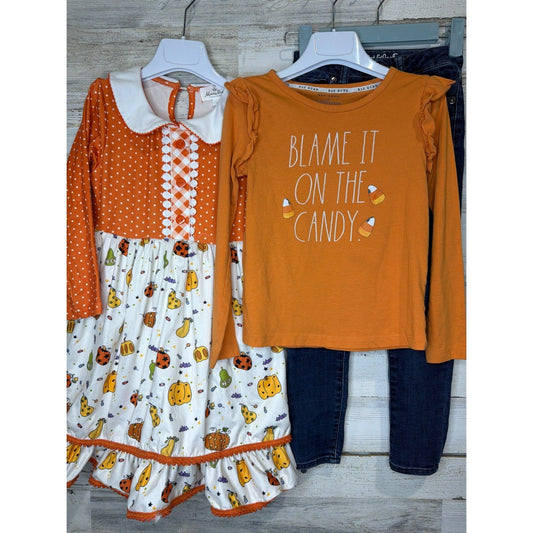 Marie Nicole Rae Dunn Cat & Jack Girls Size 6 Orange Halloween Fall Bundle0