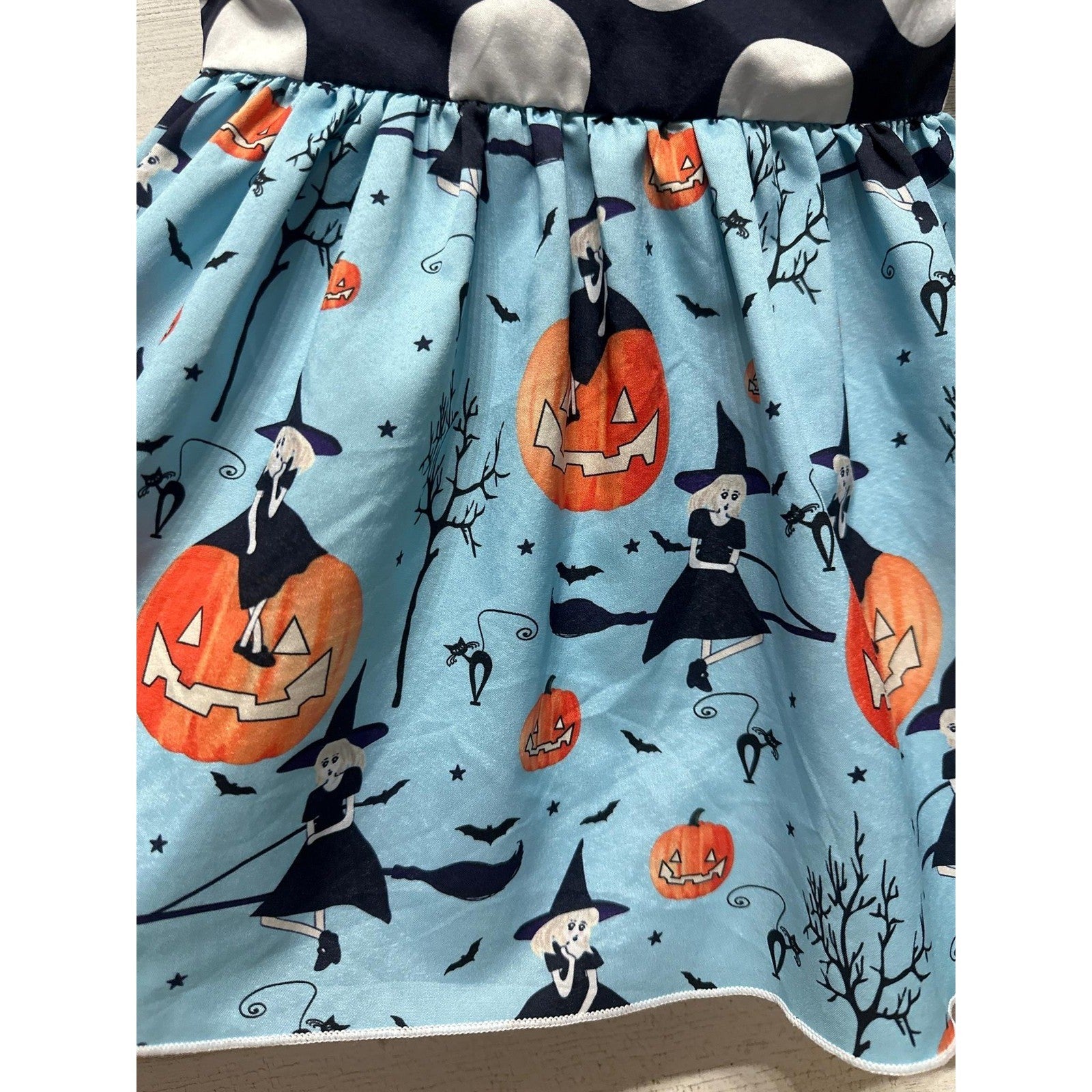 Xiao.Senlin Halloween Dress Girls 18-24m Blue Polka Dot Witch Pumpkin EUC1