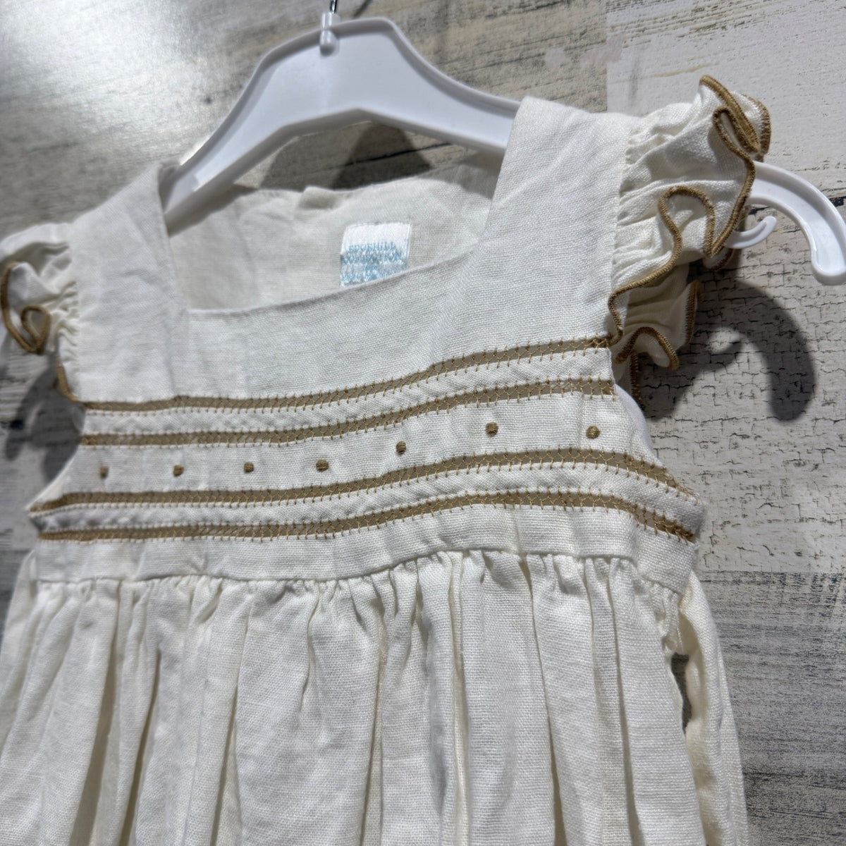 Edgehill Collection Smocked Dress Set Girls 18M Cream Linen Cotton Heirloom EUC1
