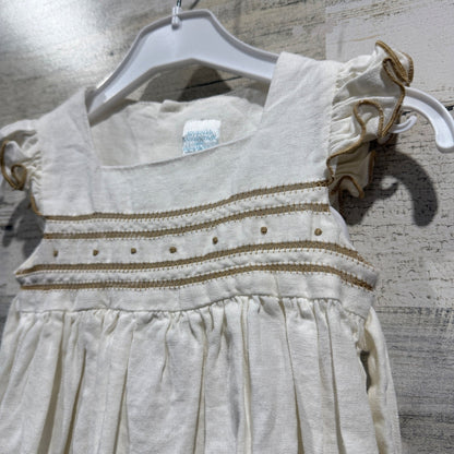 Edgehill Collection Smocked Dress Set Girls 18M Cream Linen Cotton Heirloom EUC1
