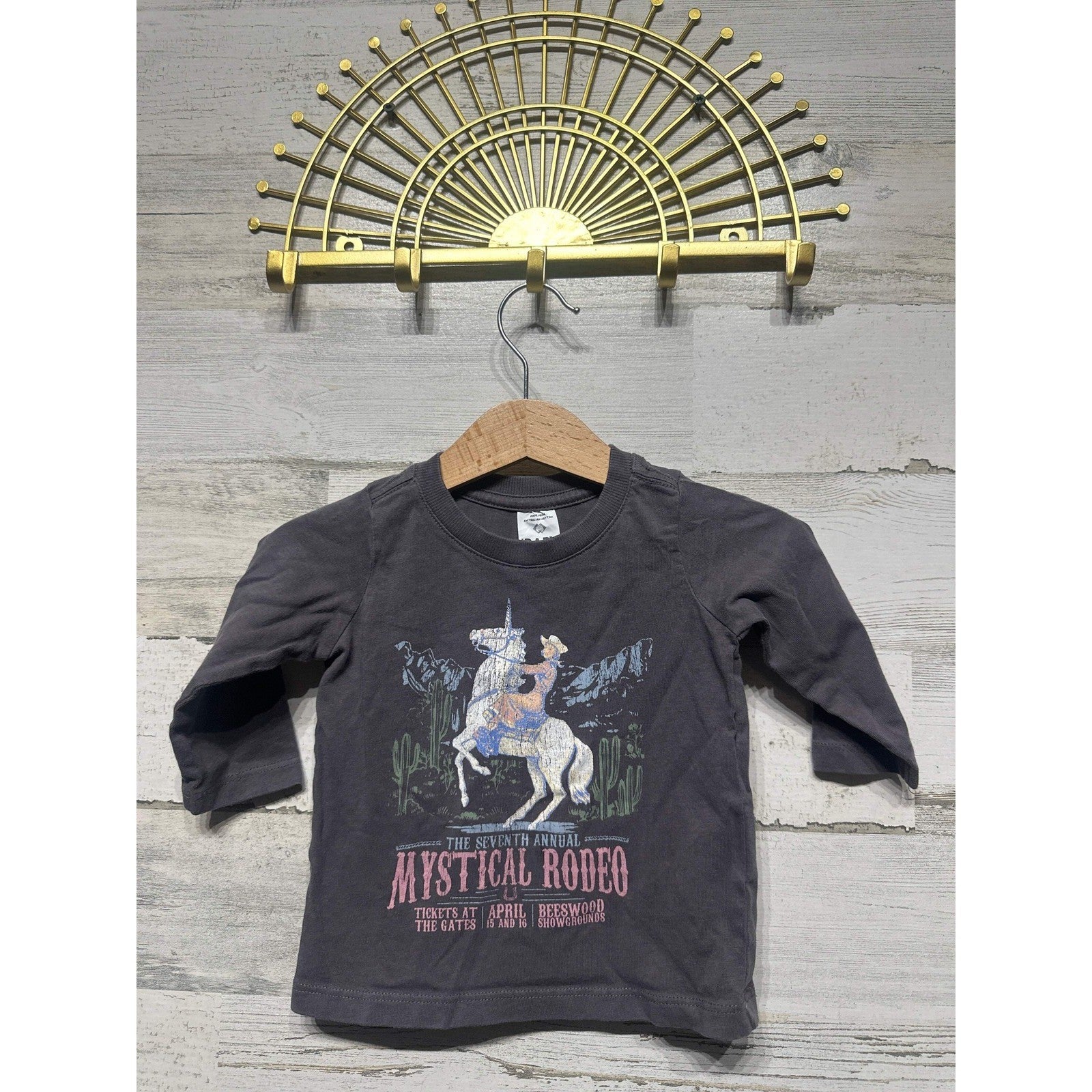 Cotton On Baby Graphic Tee Girls 3-6M Charcoal Mystical Rodeo Unicorn EUC0