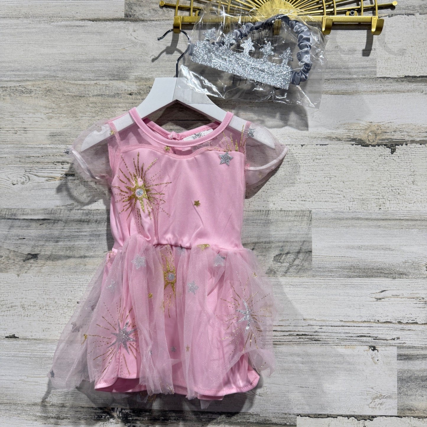 Wizard of Oz Glinda Costume Girls 12/18MO Pink Glitter Star Dress Up New0
