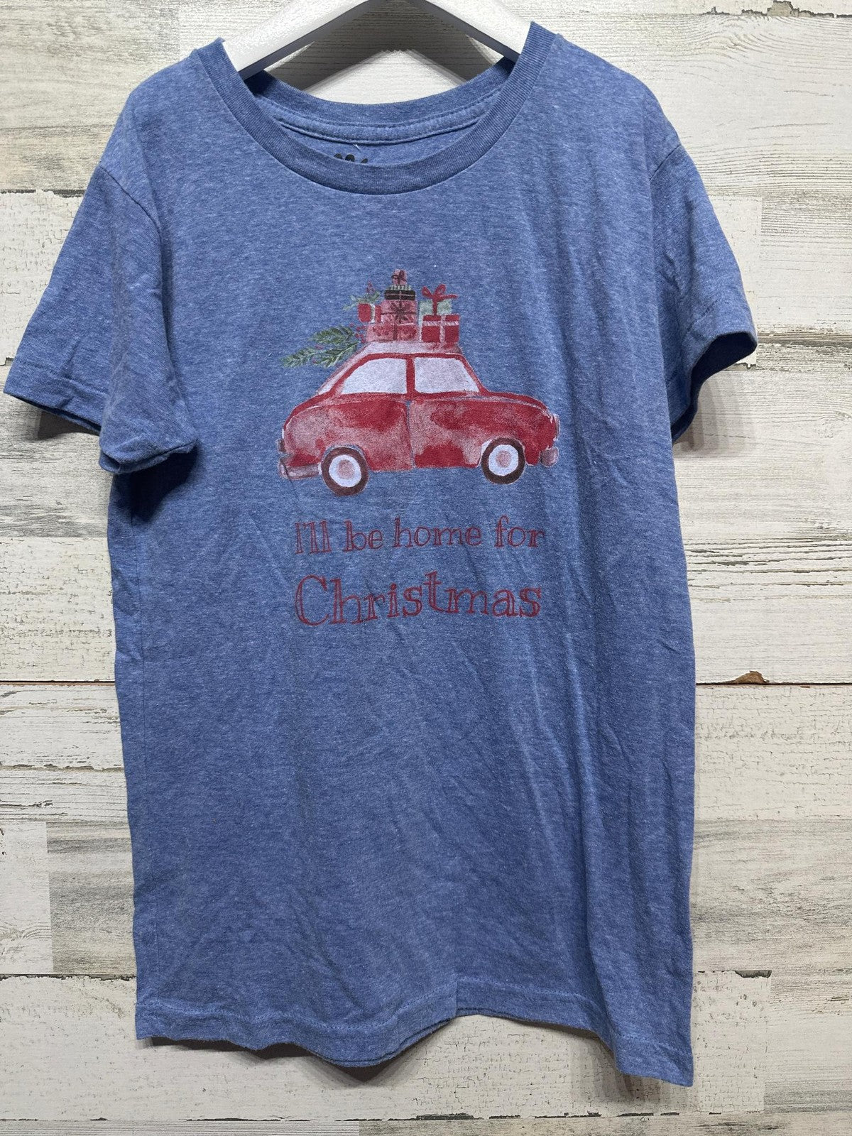 Recess Brand Graphic Tee Kids 12 Blue Christmas Car Holiday EUC0
