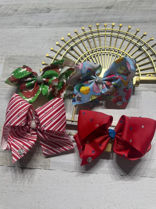 JoJo Siwa Hair Bows Girls OS Multicolor Holiday Rhinestone Pearl 4pc Set EUC0