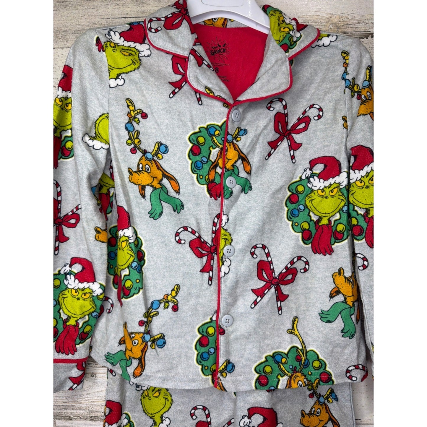 The Grinch Pajama Set Boys Size 8 Gray Fleece Holiday Christmas EUC1