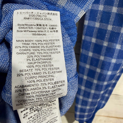 Tory Burch Gingham Cardigan Women Medium Blue Polyester Plaid Classic EUC7