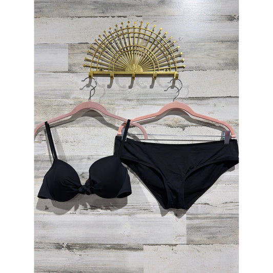 Y2K Gap Body Bikini Set Women 36B/L Black Underwire Hipster 2006 Swim Resort0