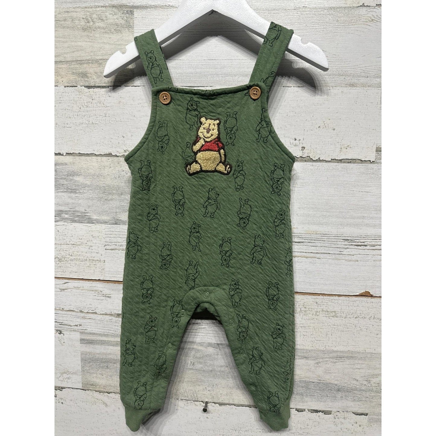 Disney Winnie The Pooh Romper Boys 6-9M Green Quilted Disneycore EUC0