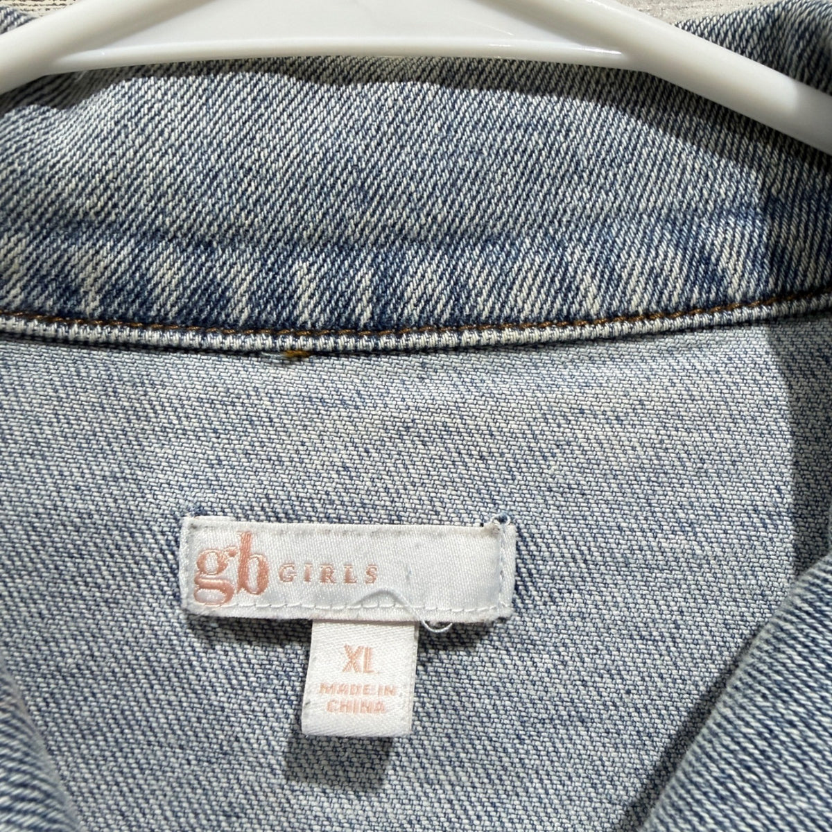 GB Girls Denim Jacket Kids XL Light Blue Button Up Trucker Classic *Flawed2
