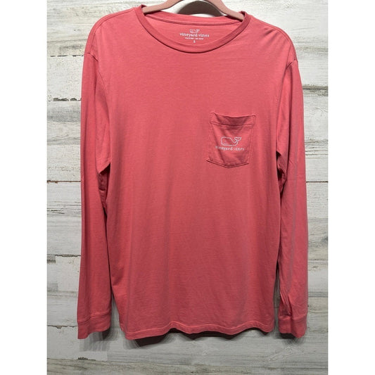 Vineyard Vines Long Sleeve Shirt Mens S Pink Whale Graphic Pocket Tee EUC0