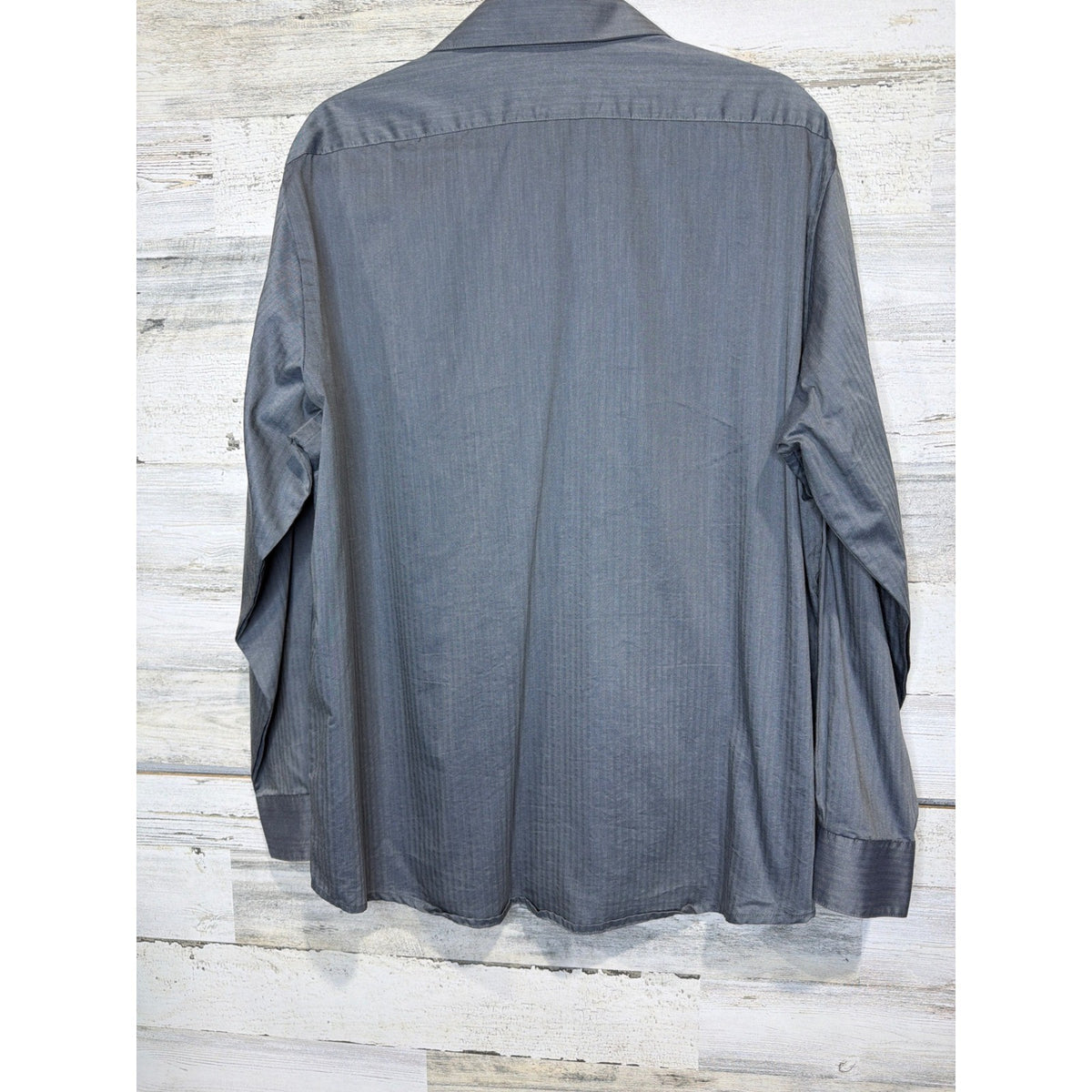 Van Heusen Dress Shirt Men 17 34/35 Grey Royal Herringbone Regular Office EUC3