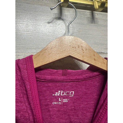 BCG Activewear Set Girls 12/14 Magenta Hoodie and Patterned Bike Shorts EUC1