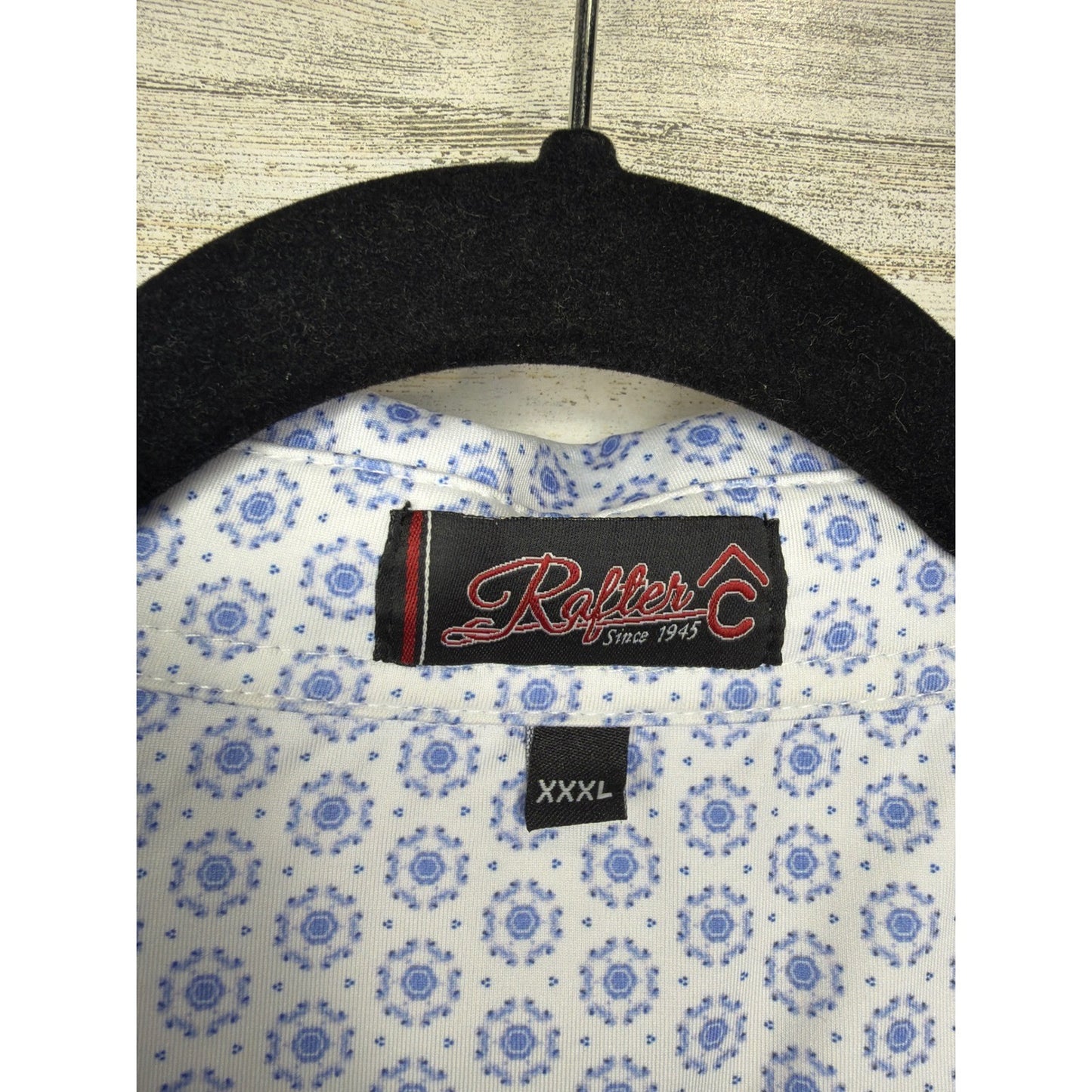 Rafter C Polo Shirt Mens 3XL White Blue Geometric Performance Western EUC1