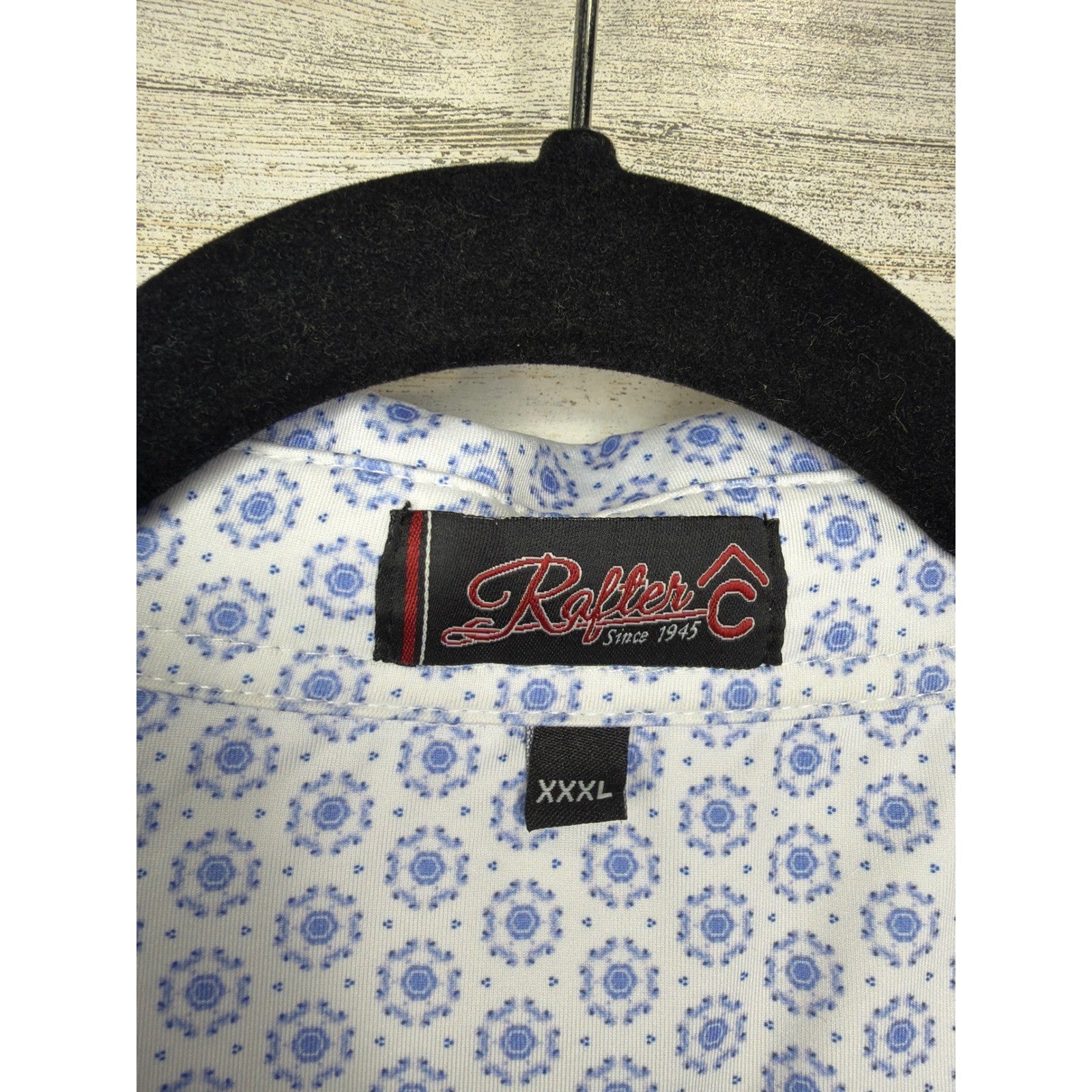 Rafter C Polo Shirt Mens 3XL White Blue Geometric Performance Western EUC1