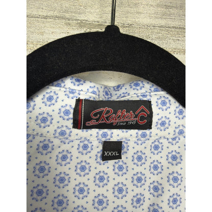 Rafter C Polo Shirt Mens 3XL White Blue Geometric Performance Western EUC1