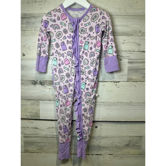 Little Snuggles Sleeper Kids 9-12M Purple Ghost Rainbow Ruffle Bamboo0
