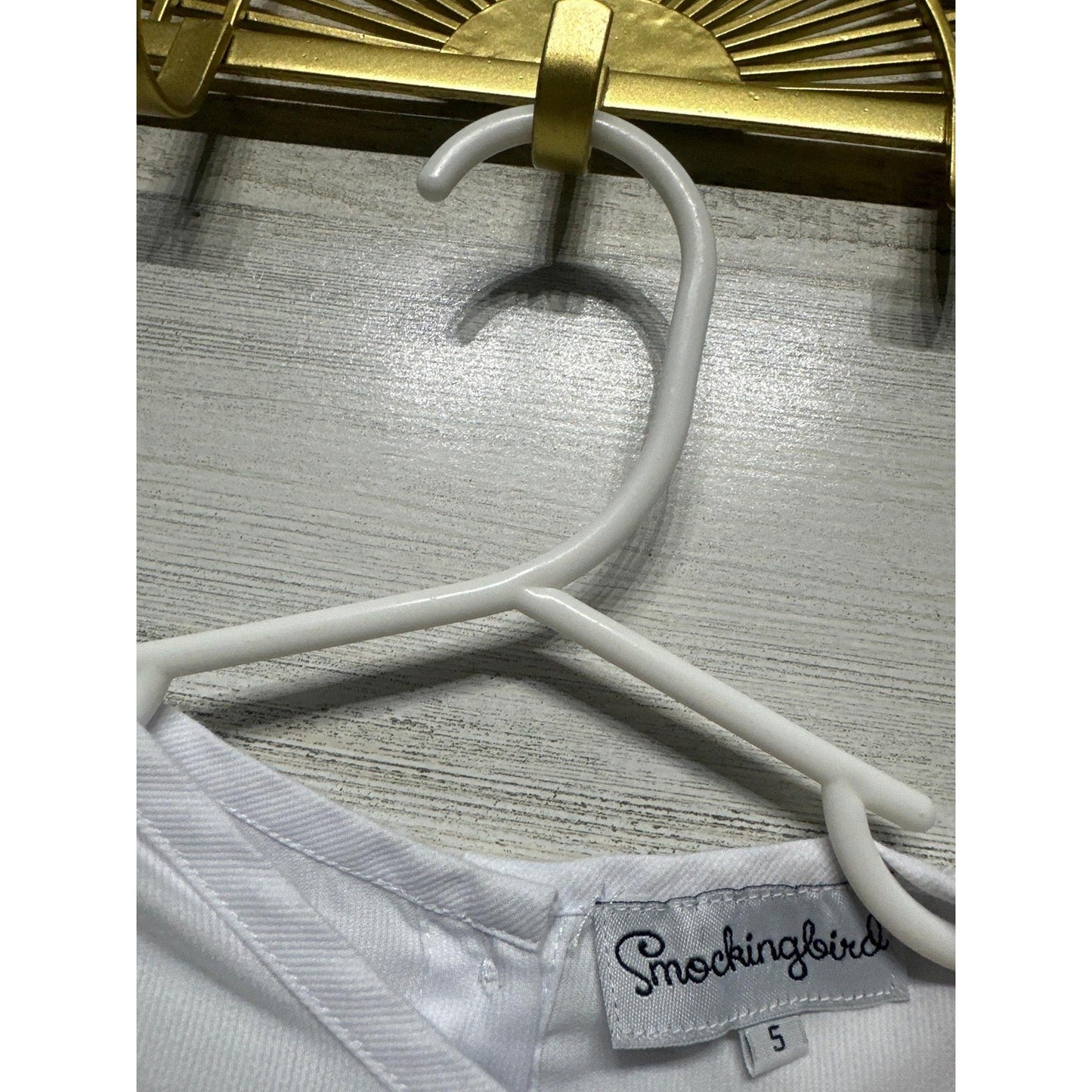 Smockingbird Blouse Girls Size 5 White Bow Puff Sleeve Button Back EUC1