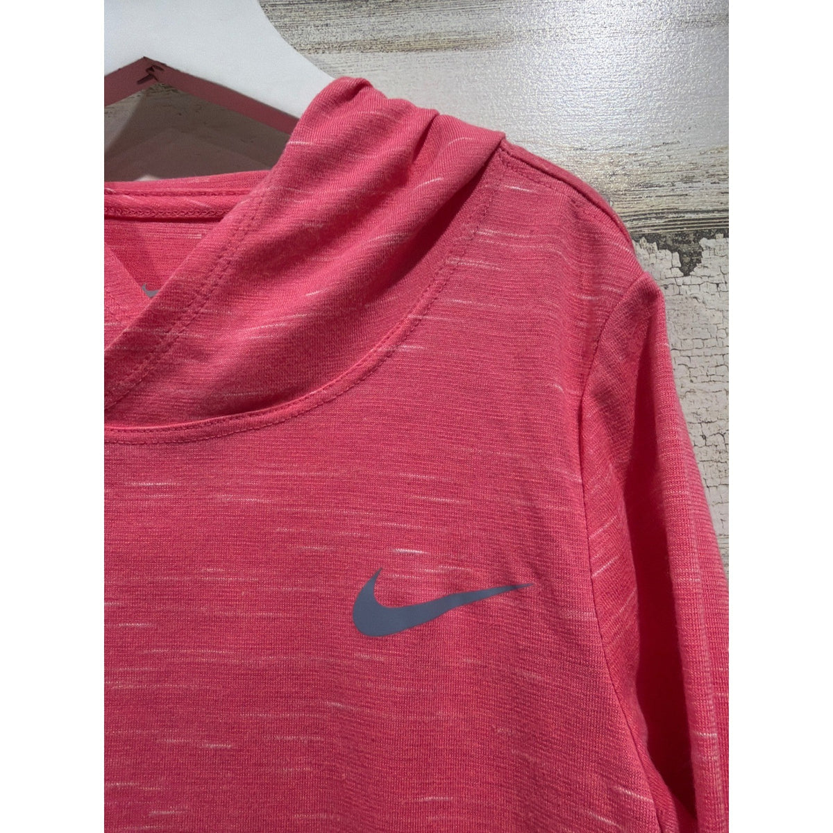 Nike Hooded Shirt Girls Medium Pink Space Dye Lightweight Athleisure EUC1