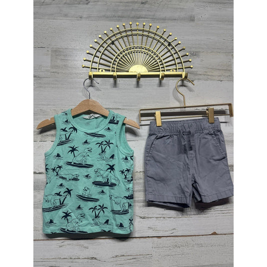 H&M Children's Place Outfit Boys 18-24M Mint Gray Surfing Dino Summer EUC0