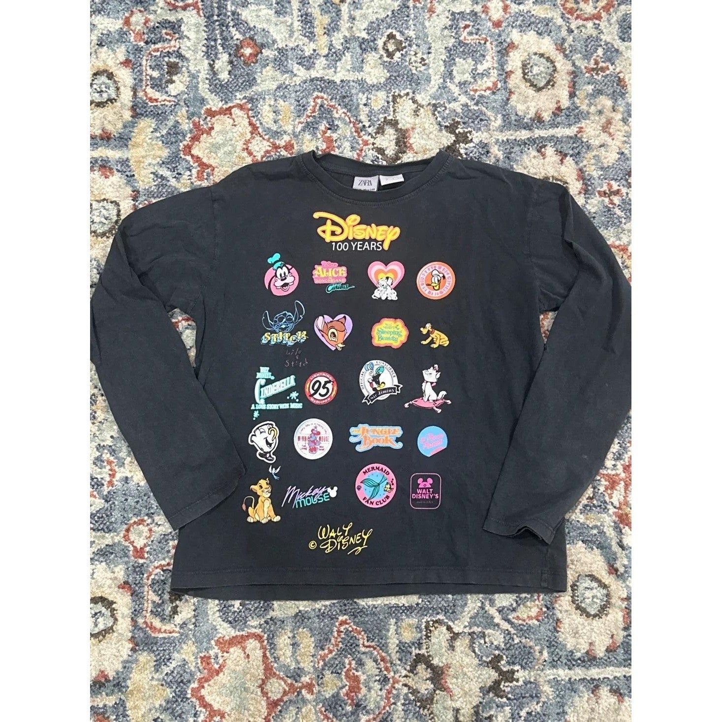 Zara Disney 100 Years Shirt Kids 9-10 Black Graphic Long Sleeve EUC0