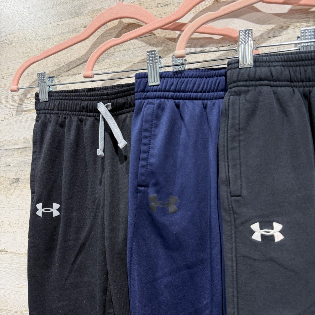 Under Armour Rival Fleece Joggers Pants Bundle Boys Small Black Navy Grey Bundle1