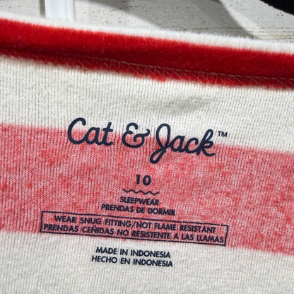 Cat & Jack Holiday Stripe Pajama Set Kids 10 Red Green Fleece Christmas NWT2
