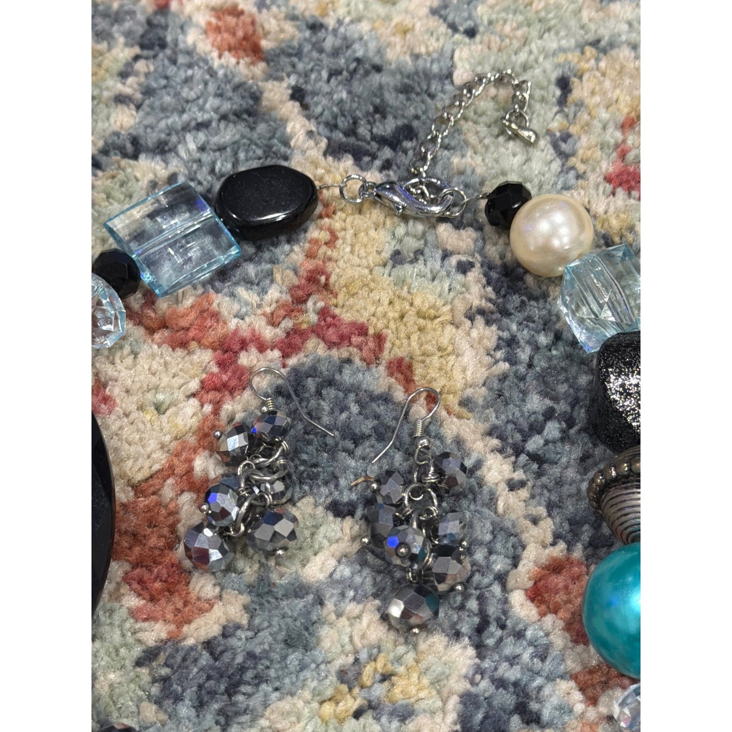 Necklace Set Women Teal Black Chunky Bead Statement EUC2