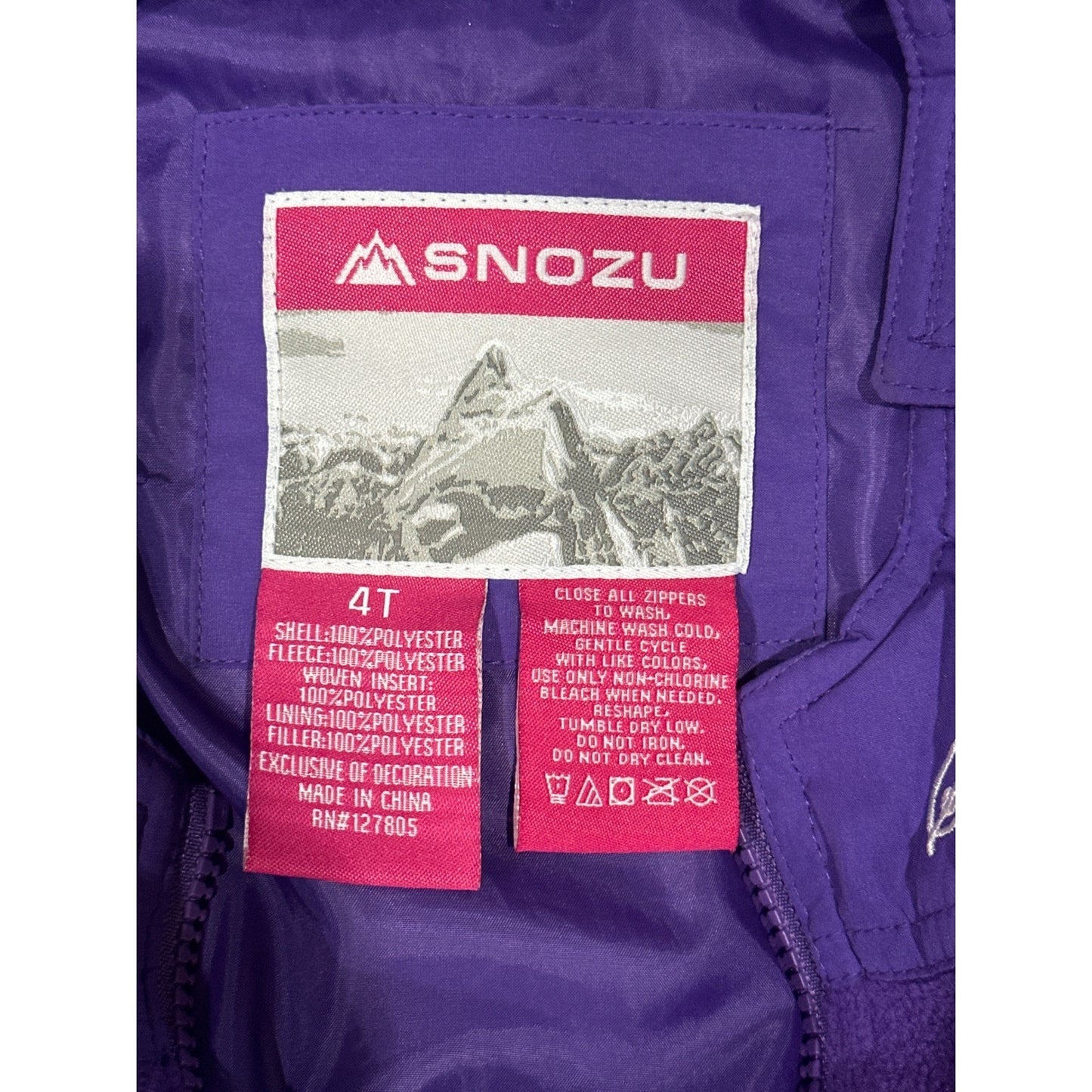 Snozu Snow Bib Overalls Girls 4T Purple Fleece Lined Winter Ski Pants3