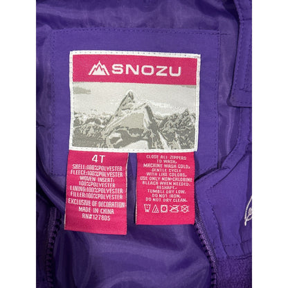 Snozu Snow Bib Overalls Girls 4T Purple Fleece Lined Winter Ski Pants3