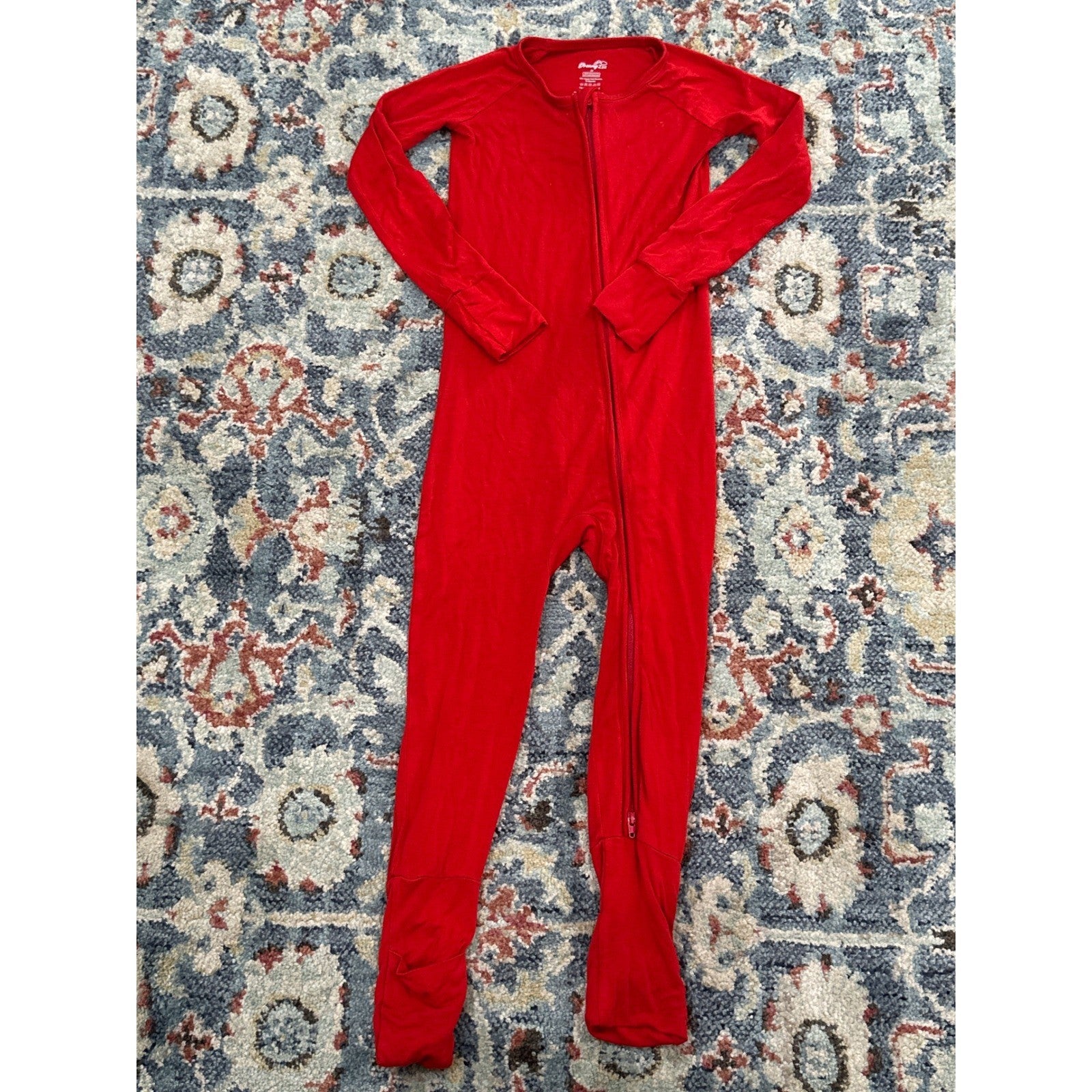 Dreamy Zzz Pajamas Convertible Romper Footie 3T Red Bamboo Viscose Zip EUC1