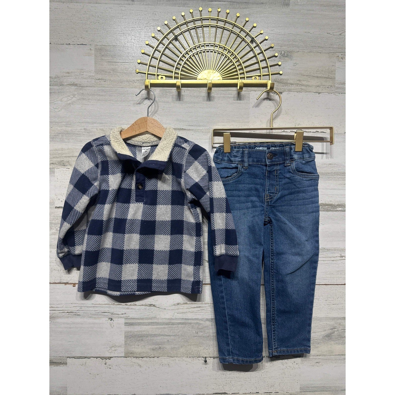 Carter's Old Navy OshKosh Outfit Bundle Boys 3T Blue Maroon Plaid Thermal1